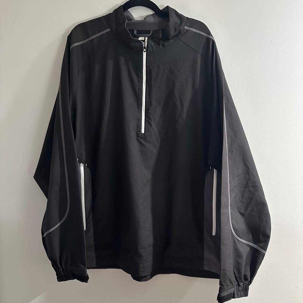 FootJoy Pullover Windbreaker Mens‎ 2XL Black Excellent Quarter Zip Golf Jacket